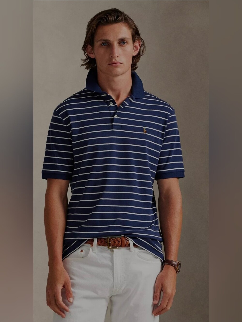 Polo Ralph Lauren Custom Fit Polo Striped Cotton Polo in Blue & Black XL